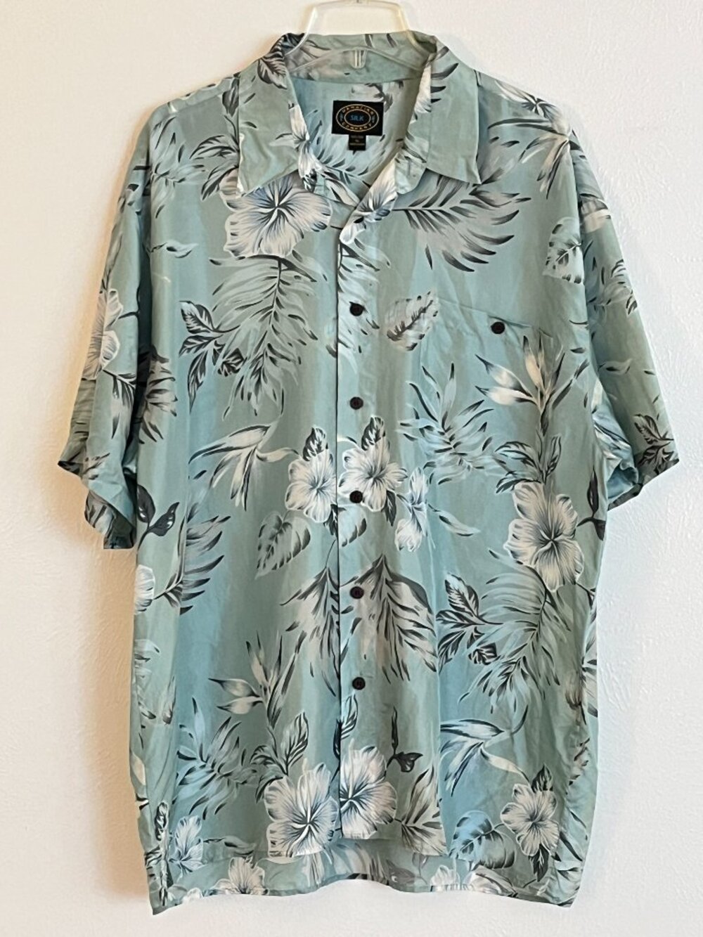 Hawaiian Silk Co Men's Vintage Green Floral 100% Silk Shirt Size XL Retro Aloha